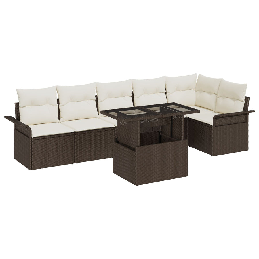 7-Delige Tuin Sofa Set Met Kussens Bruin Poly Rattan