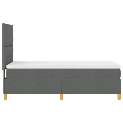Boxspring Bed Met Matras Donkergrijs Eenpersoons Stof Blauw