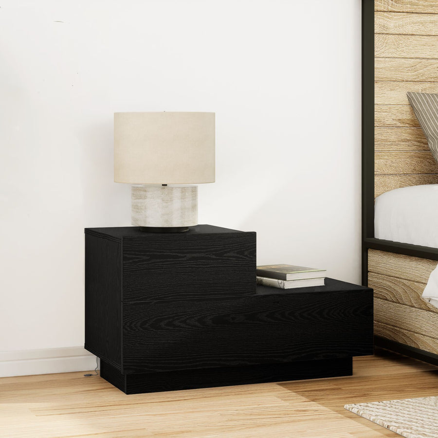 Nachtkastje Met Led-Verlichting 70X36X40.5 Cm Zwart eiken