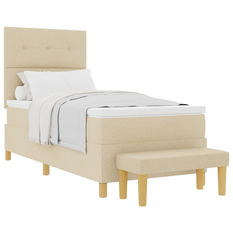 Boxspringbed Met Matras & Bank Stof Crème 90 x 190 cm Geplooid