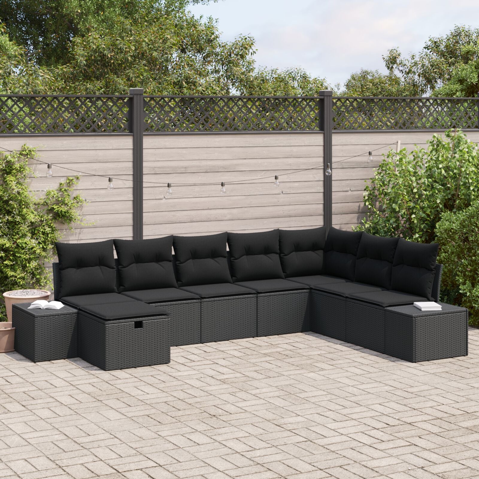 8-Delige Tuin Sofa Set Met Kussens Zwart Poly Rattan Wit