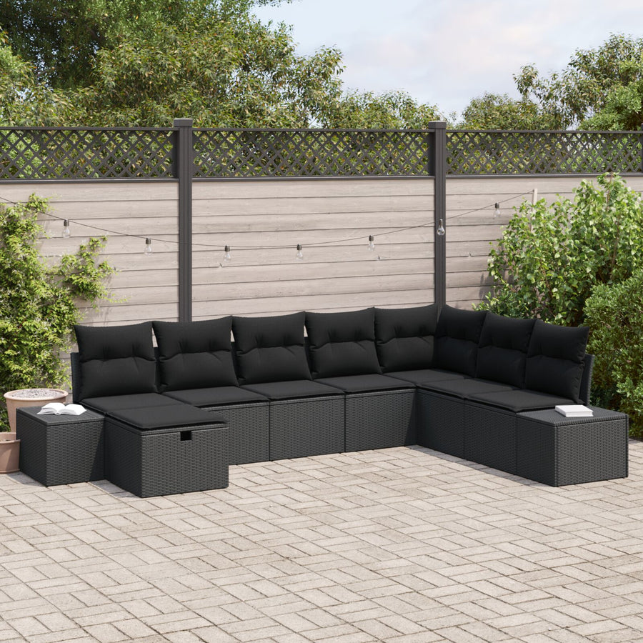 8-Delige Tuin Sofa Set Met Kussens Zwart Poly Rattan Wit
