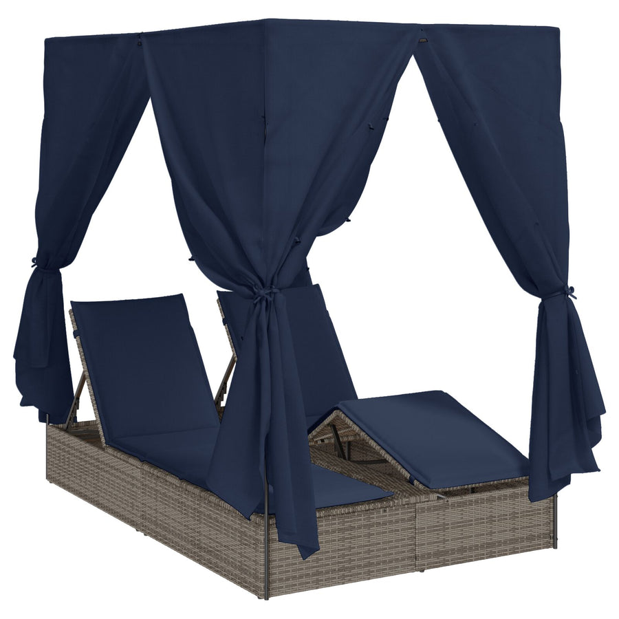 Dubbele Loungebank Set Van 2 Rattan Groot Grijs en marineblauw