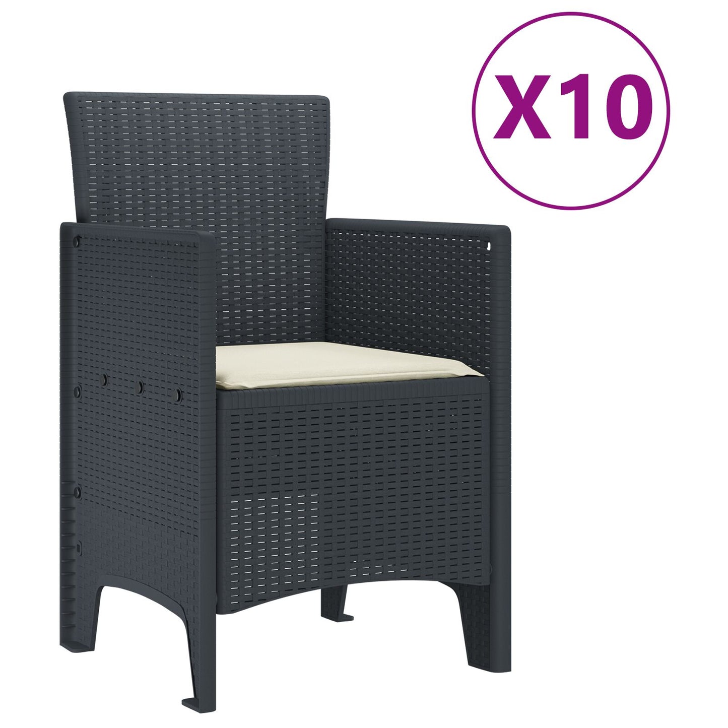 11-Delige Tuin Eetset Met Kussens Antraciet Poly Rattan