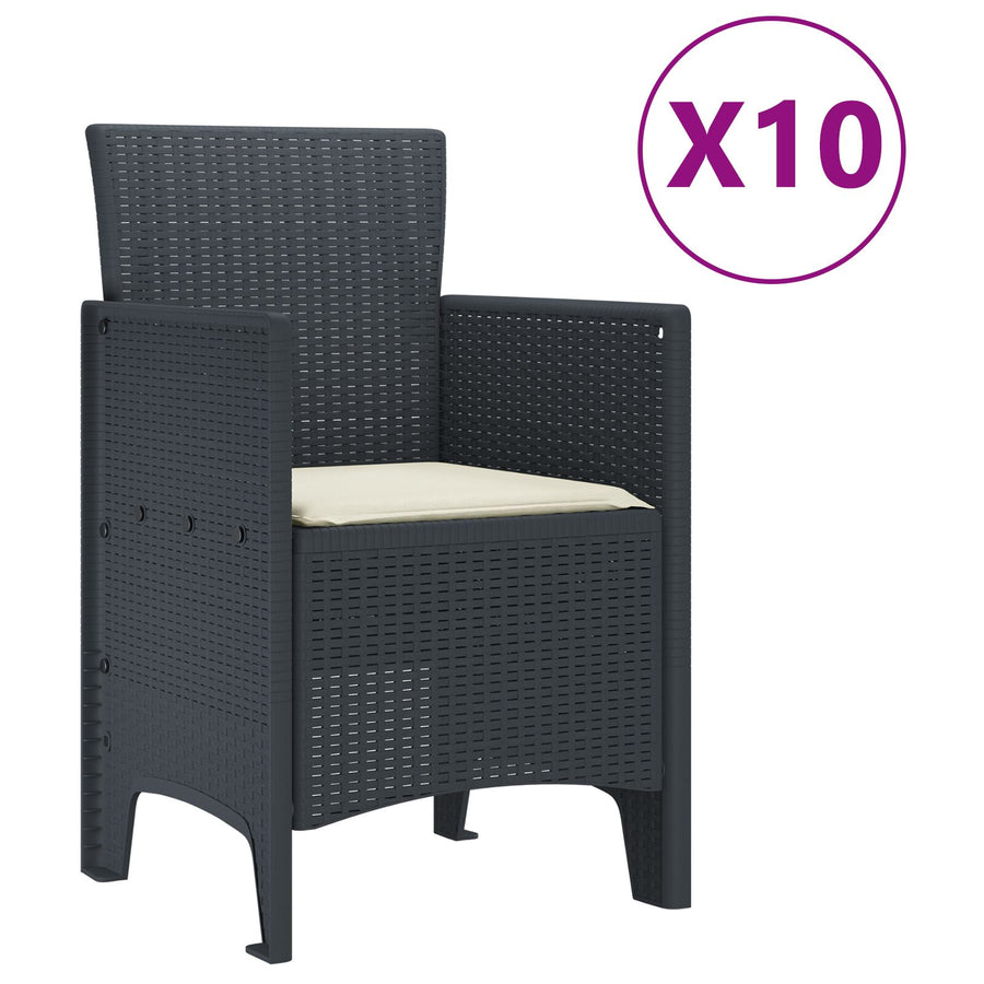 11-Delige Tuin Eetset Met Kussens Antraciet Poly Rattan