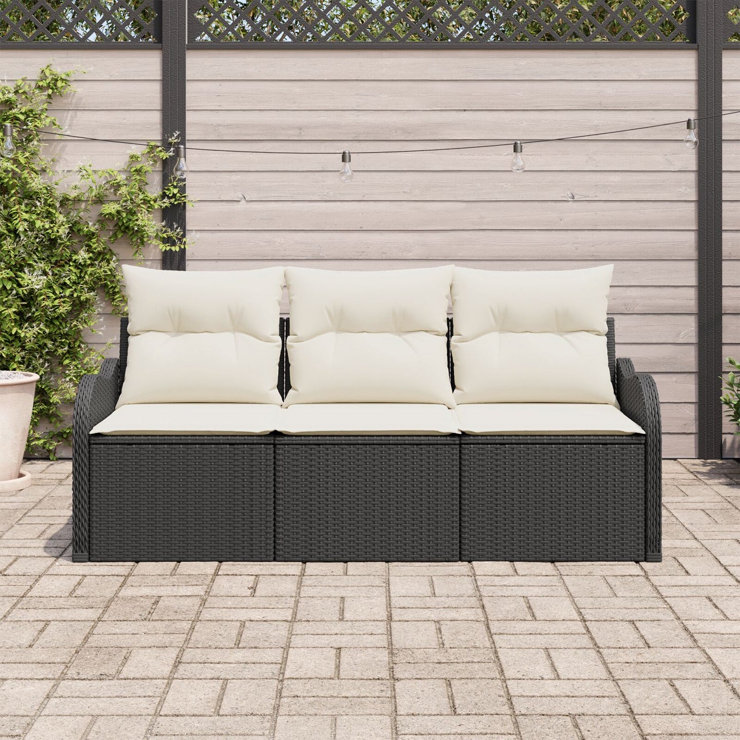 3-Delige Tuin Sofa Set Met Kussens Zwart Poly Rattan