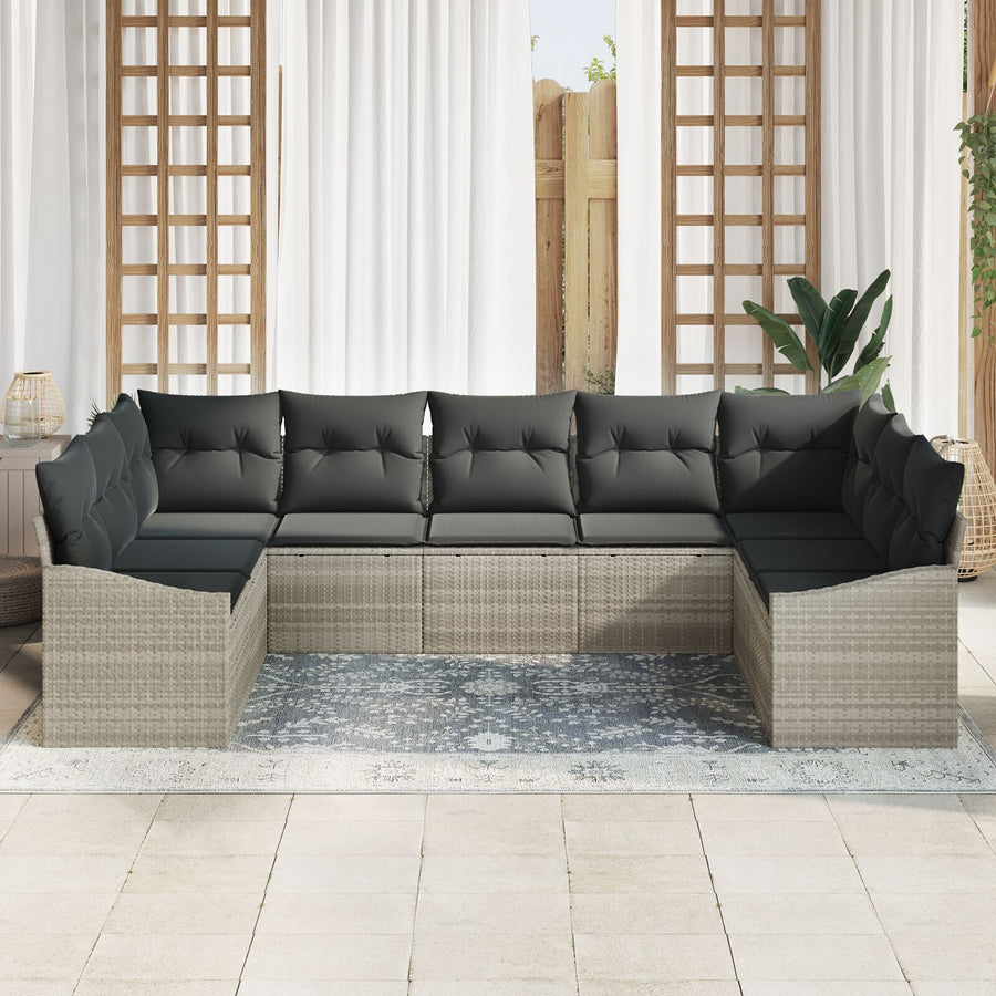 Tuin Sofa Set Set Van 9 Donkergrijze Kussens, Lichtbruine Rattan