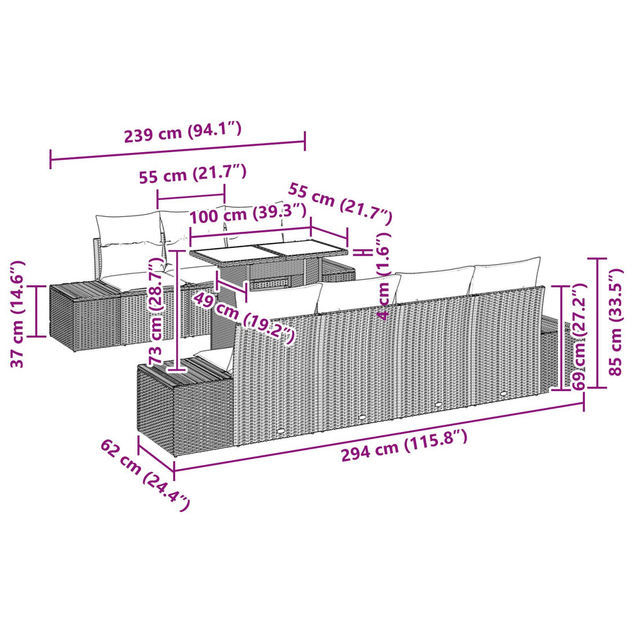 8-Delige Tuin Sofa Set Met Kussens Grijs Poly Rattan