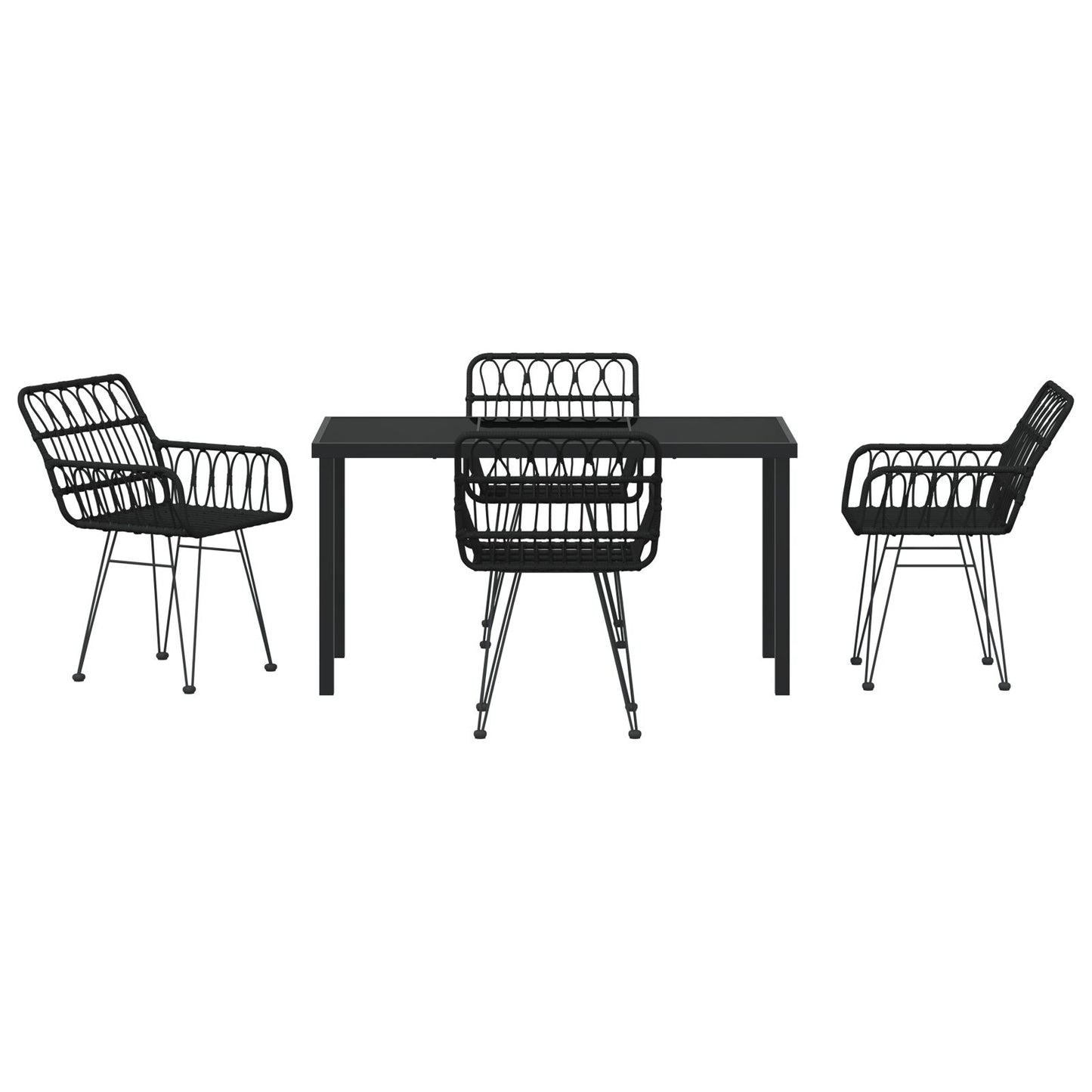 5-Delige Tuin Eetset Zwart Poly Rattan