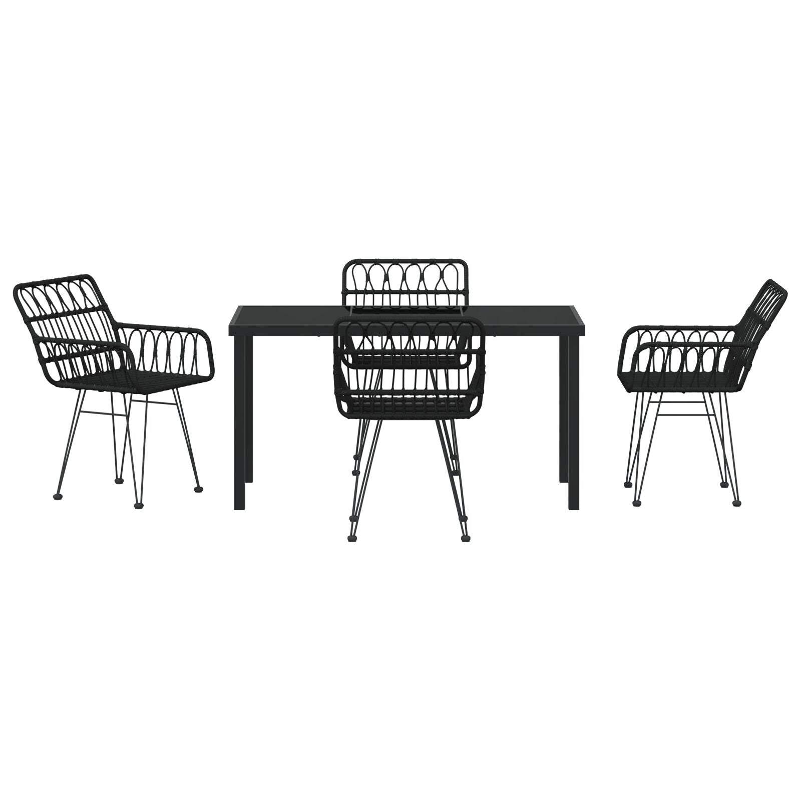 5-Delige Tuin Eetset Zwart Poly Rattan