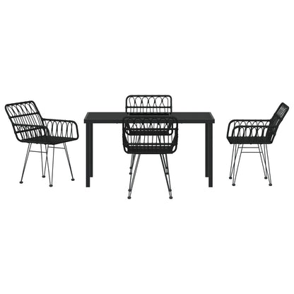 5-Delige Tuin Eetset Zwart Poly Rattan