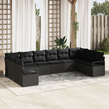 10-Delige Tuinset Met Kussens Zwart Poly Rattan,  2-Zits Tuinbank Met Kussens Zwart Poly Rattan