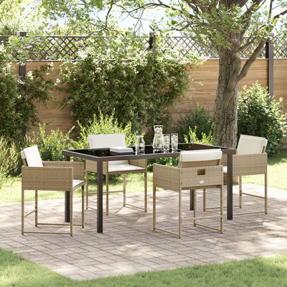 5-Piece Tuin Eetset Met Kussens Beige Poly Rattan