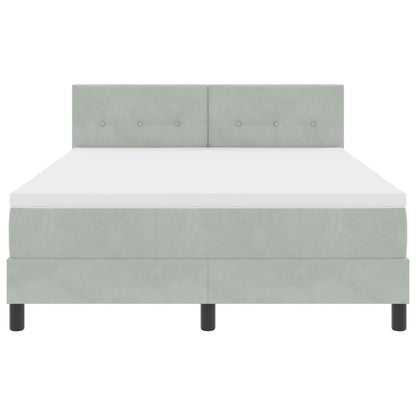 Boxspringbed Met Matras Lichtgrijs 140X190 Cm Fluweel Blauw