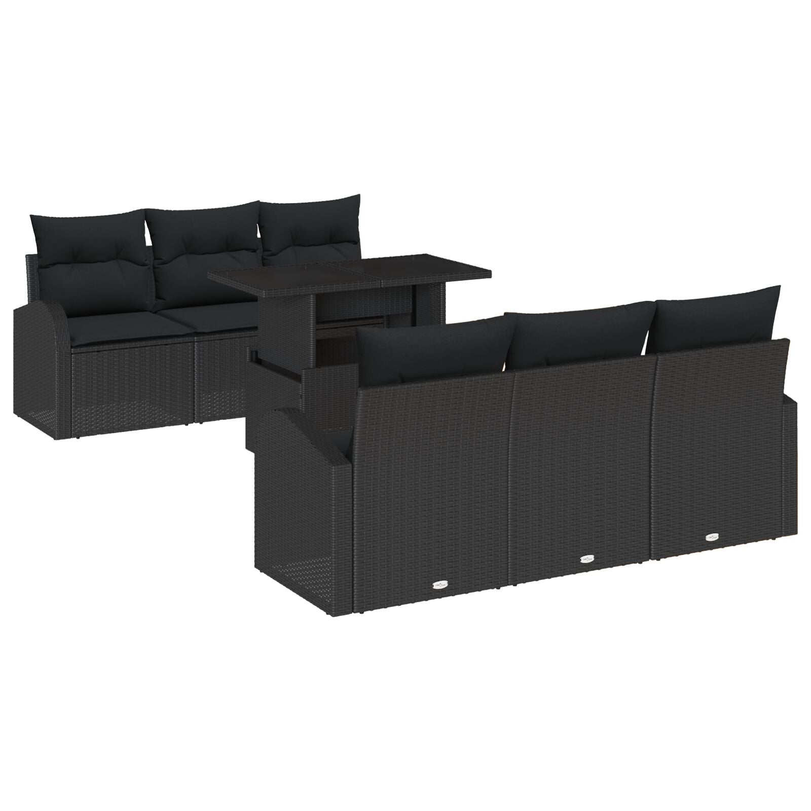7-Delige Tuinbankset Met Kussens Zwart Poly Rattan