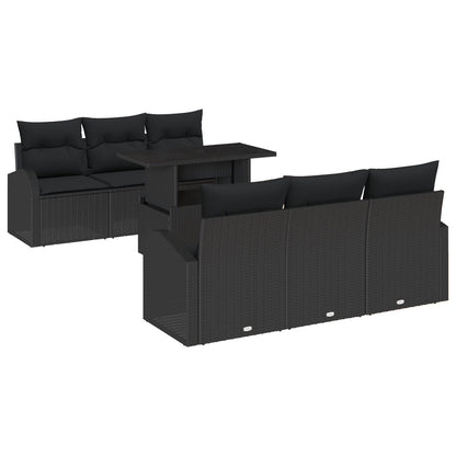 7-Delige Tuinbankset Met Kussens Zwart Poly Rattan