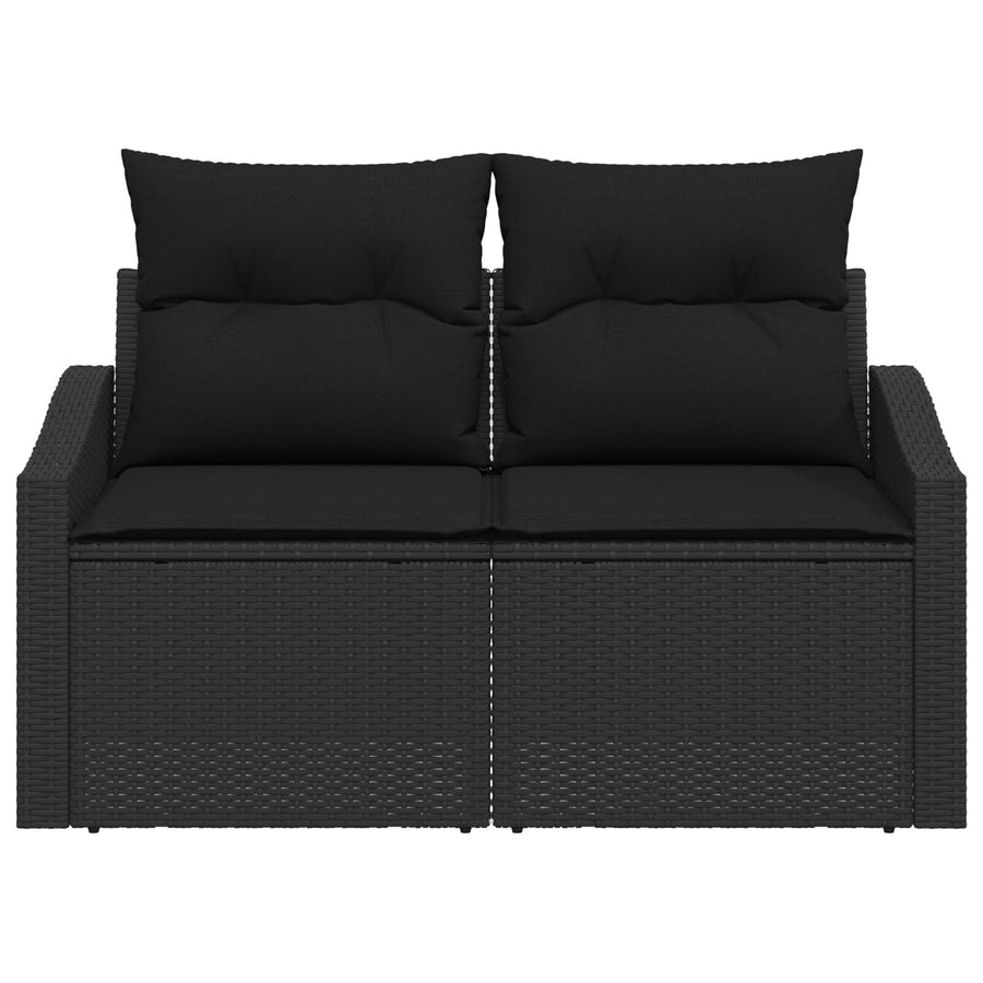 2-Zits Tuinsofa & Kussens Poly Rattan Zwart met opslag