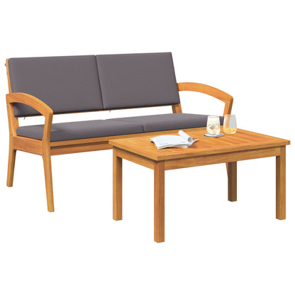 2-Delige Bistroset Met Kussens Van Massief Acaciahout Anthraciet Tafel + bank
