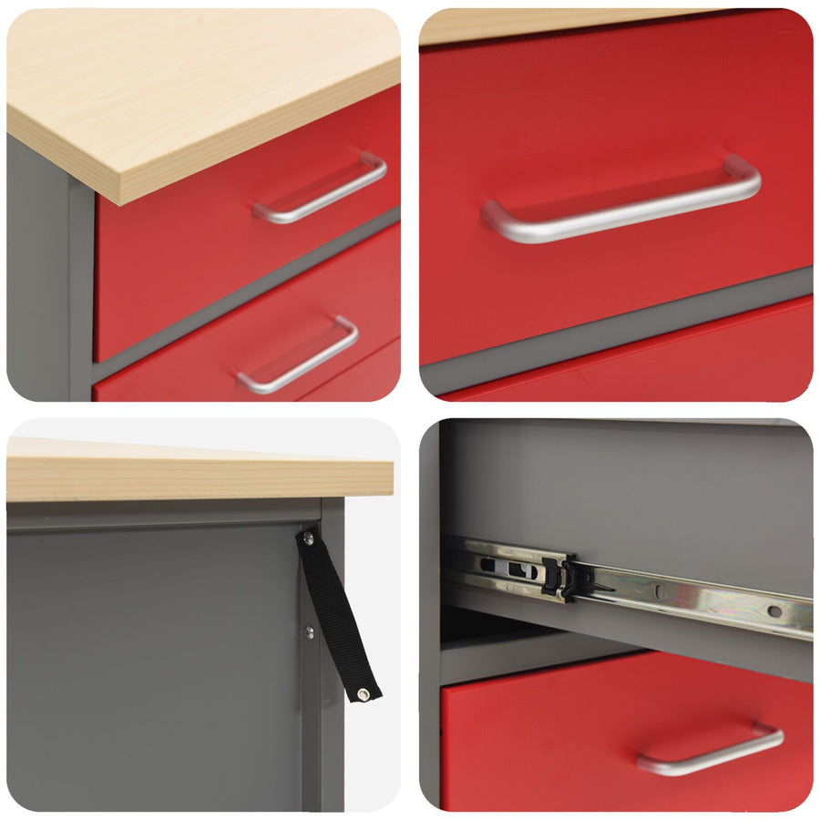 2-Delige Werkcabinet Set En Grijs Van Gelaagd Hout En Staal 2x (84/85 cm) Rood 2x kast