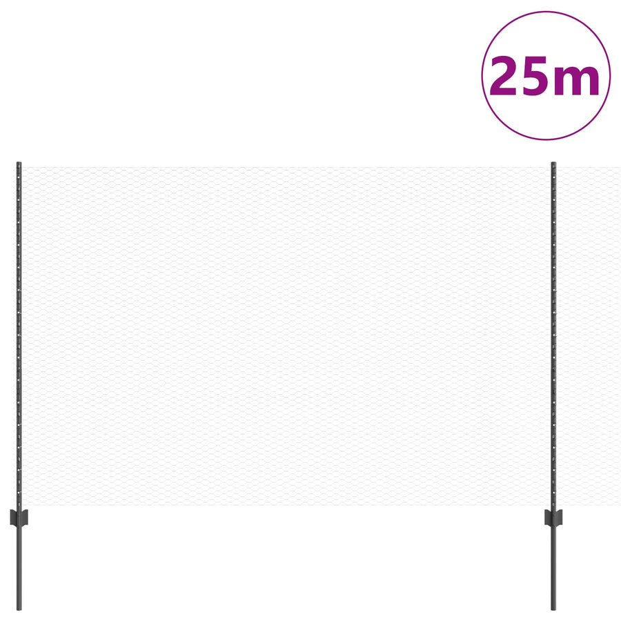 Hekpalen 22 St U-Channel Grijs 160 Cm Staal,  Zeshoekig Hek Grijs 1,6X25 M Staal