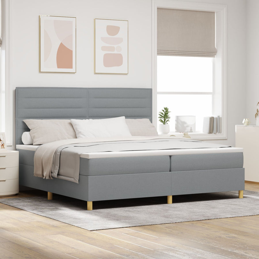 Boxspring Bed Met Matras Lichtgrijs 200X200 Cm Stof Blauw
