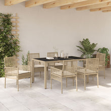 7-Delige Tuin Eetset Met Kussens Beige Poly Rattan