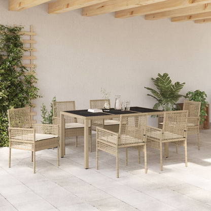 7-Delige Tuin Eetset Met Kussens Beige Poly Rattan