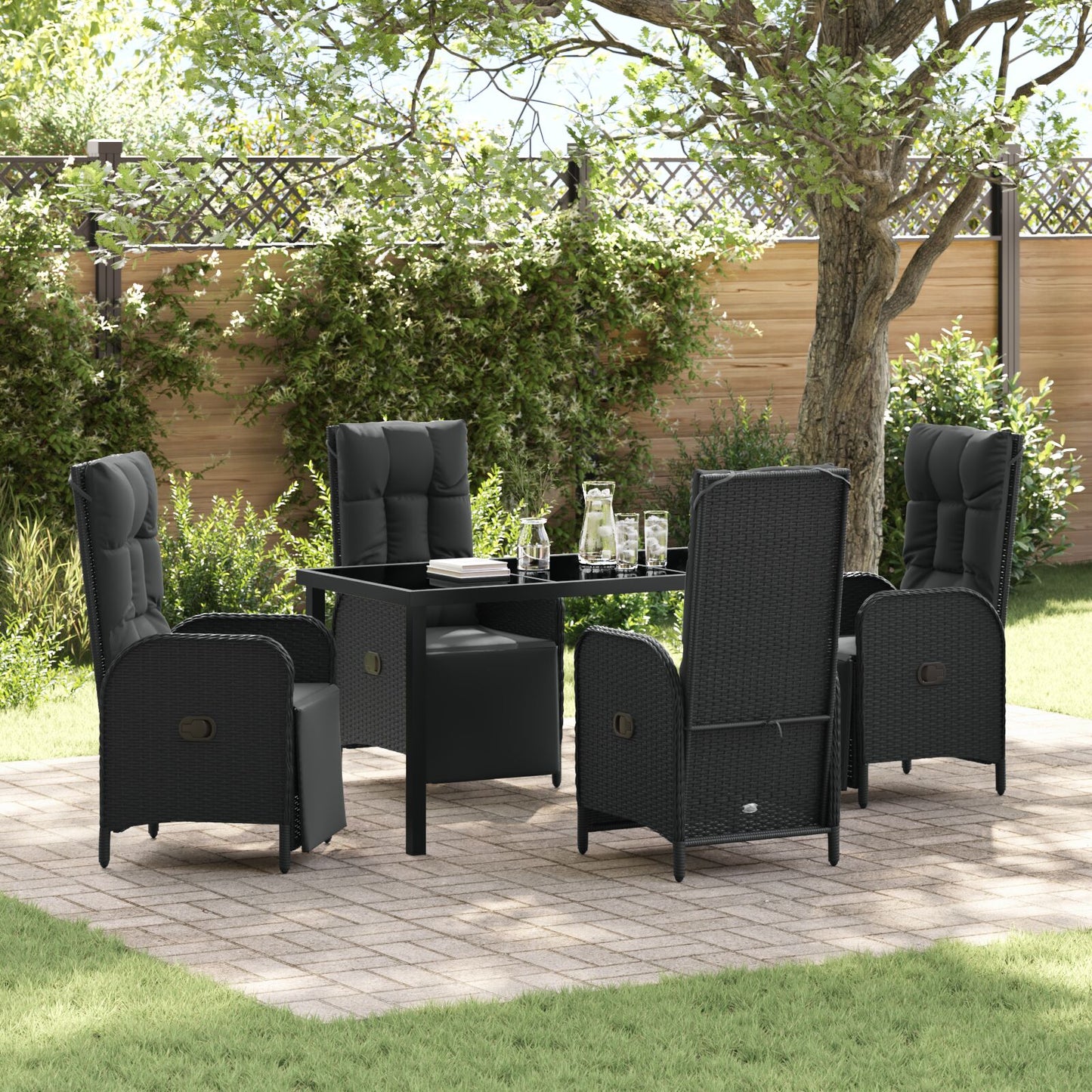 5-Delig Tuin Eetset Met Kussens Zwart Poly Rattan