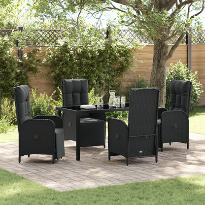 5-Delig Tuin Eetset Met Kussens Zwart Poly Rattan
