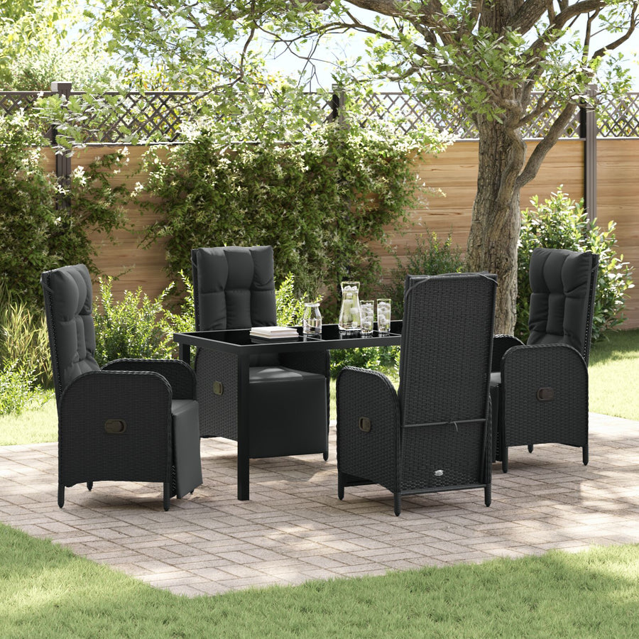 5-Delig Tuin Eetset Met Kussens Zwart Poly Rattan