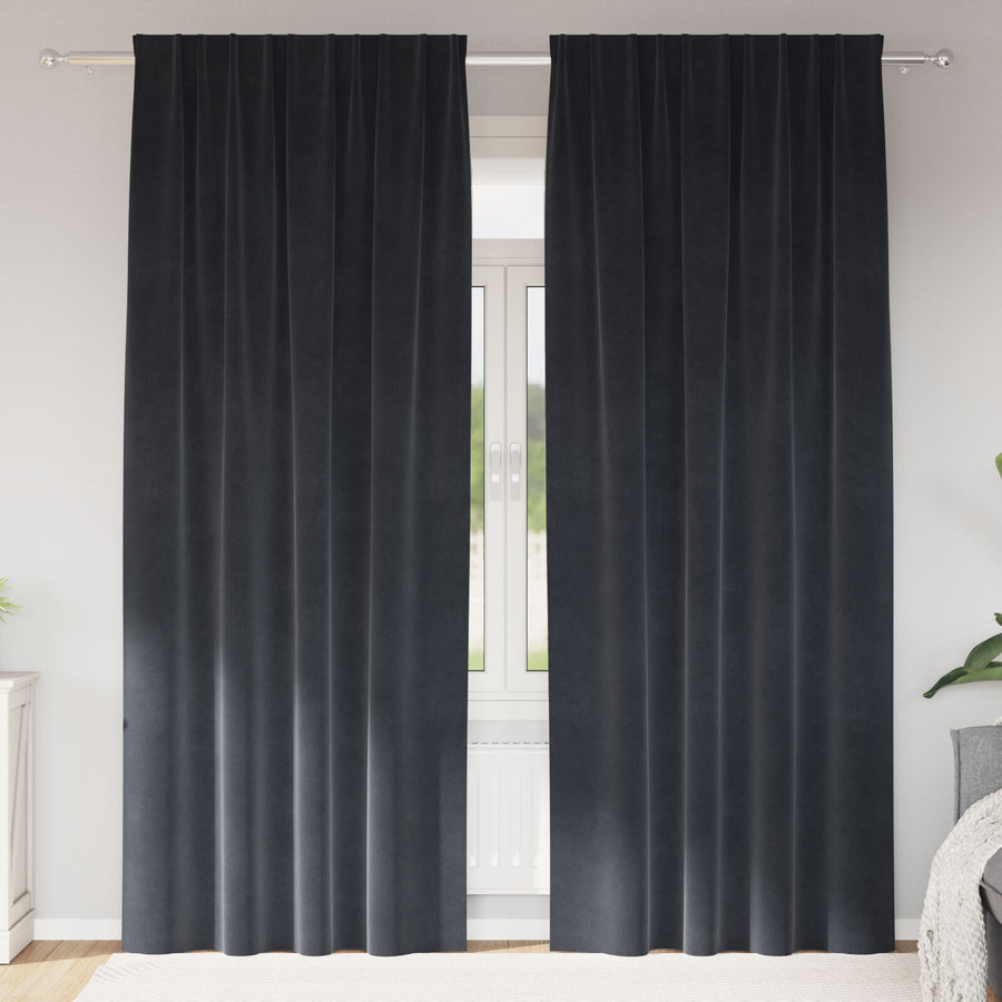 Blackout Gordijnen Met Topband 2 Stuks Velours Donkergrijs 140 x 225 cm met genaaid tape