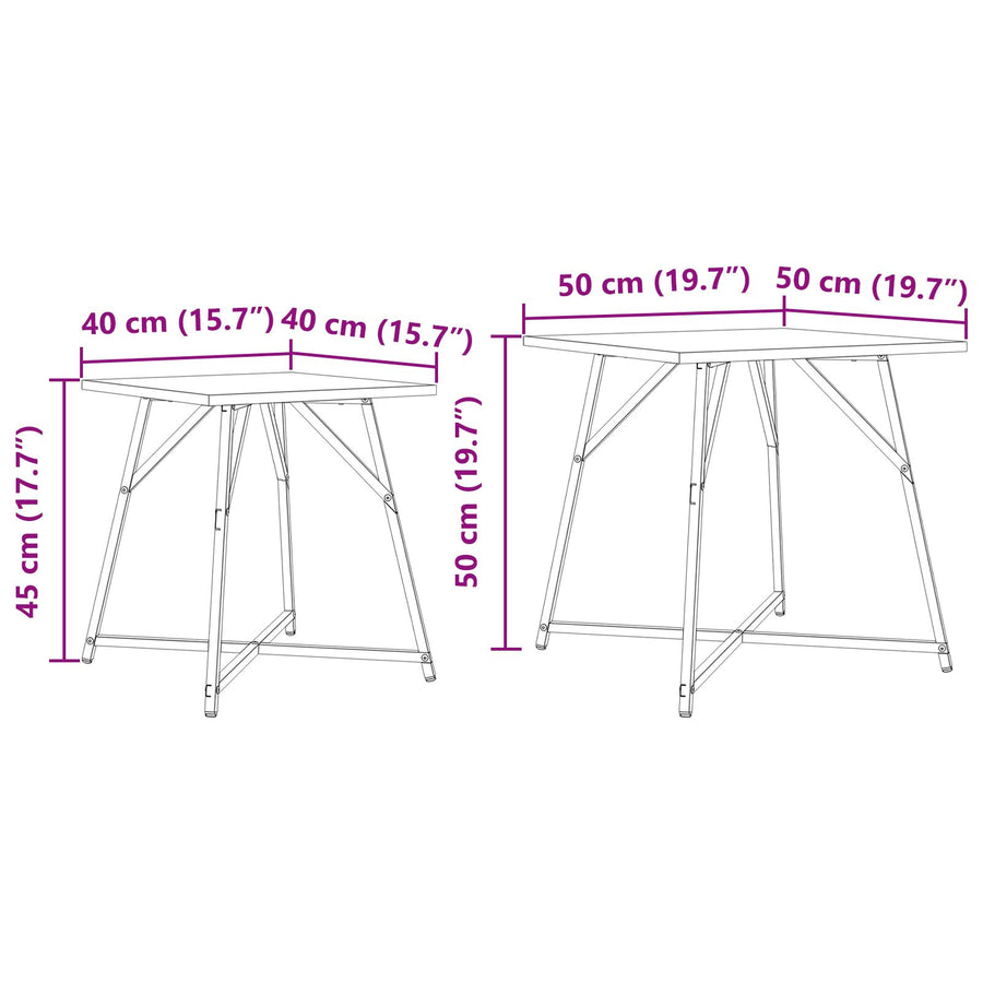 Bijzettafel 2-Pack In Ambachtelijk Eiken Met Geengineerd Hout En Metaal. Ambachtelijk Eiken.