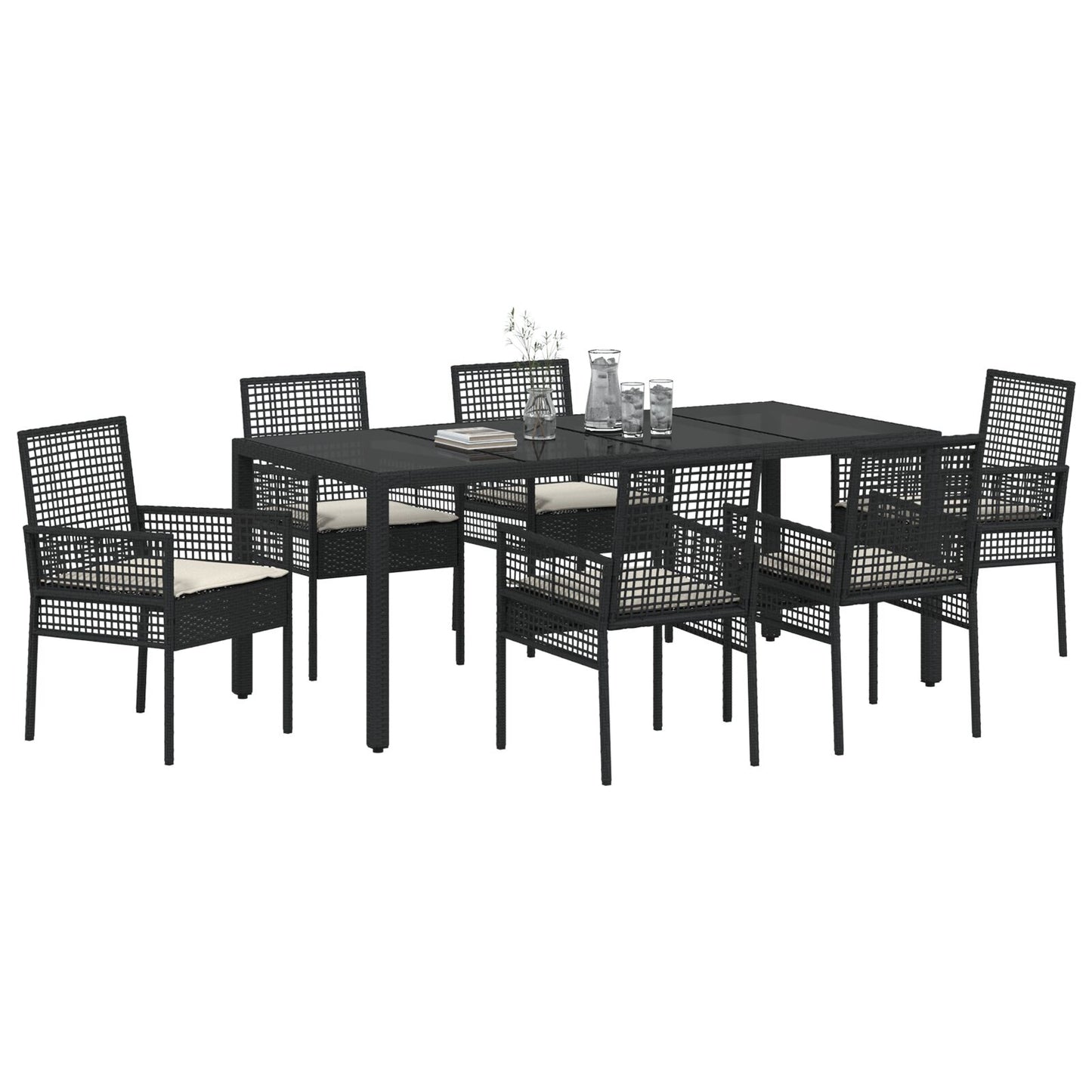 Tuin Eetset Van 7 Stuks Met Kussens Zwart Poly Rattan