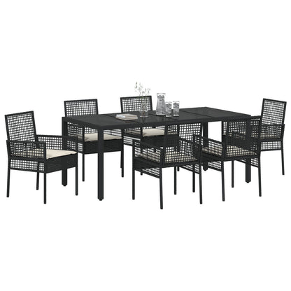 Tuin Eetset Van 7 Stuks Met Kussens Zwart Poly Rattan