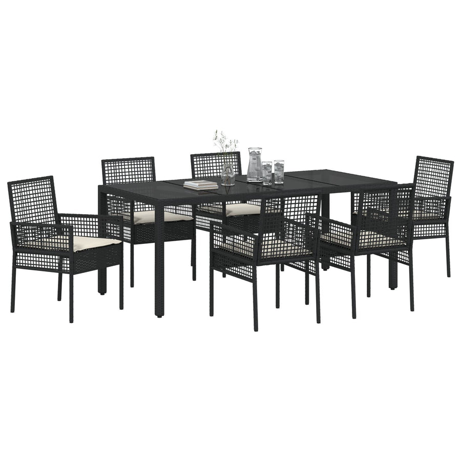 Tuin Eetset Van 7 Stuks Met Kussens Zwart Poly Rattan
