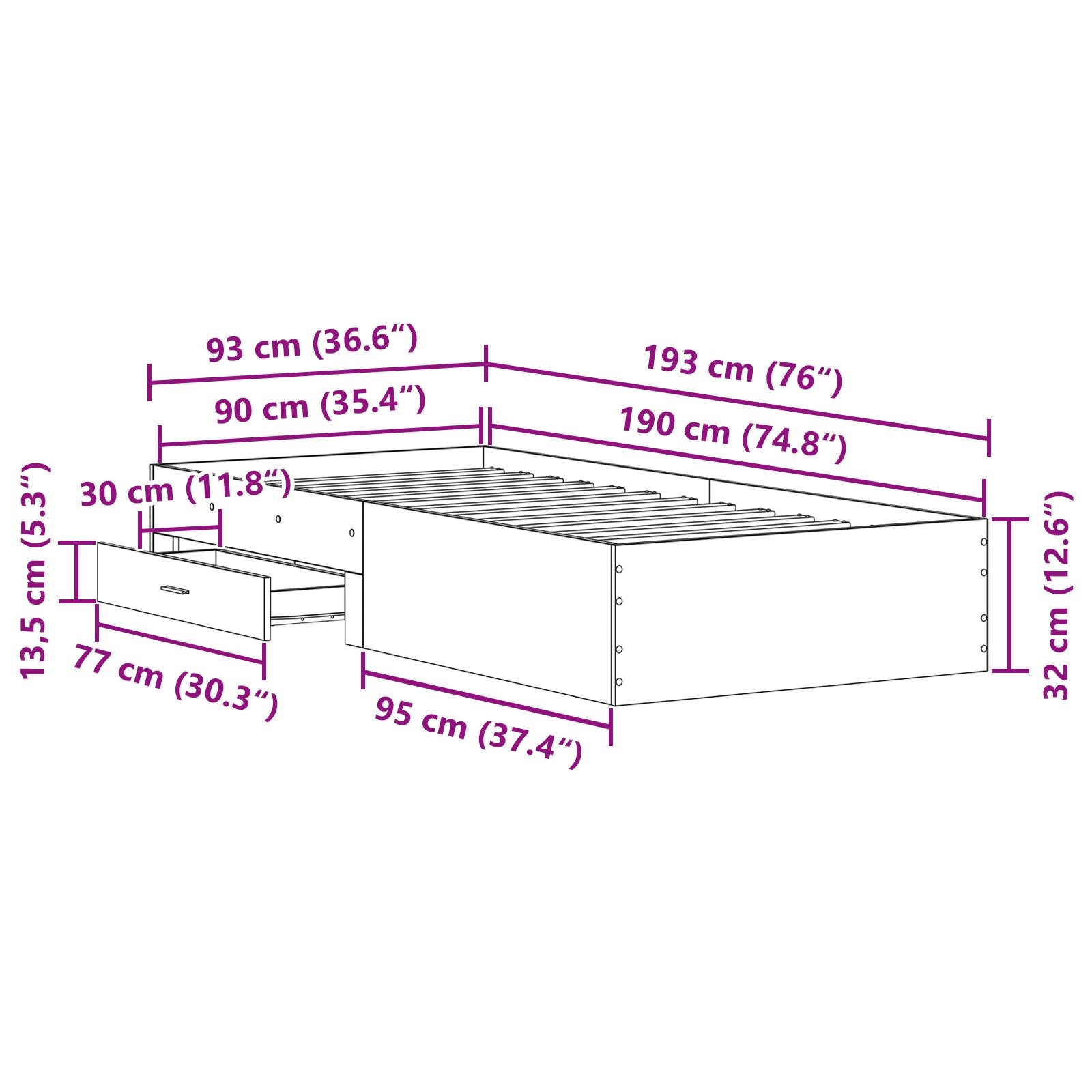 Bed Frame Oude Hout 90X190 Cm Engineered Wood Ambachtelijk Eiken