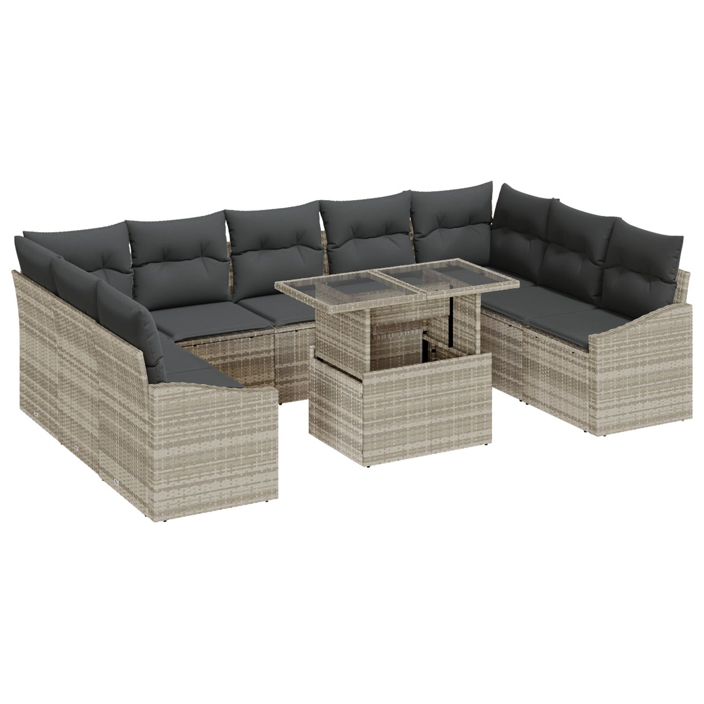 10-Delige Tuin Sofa Set Met Kussens Licht Grijs Poly Rattan