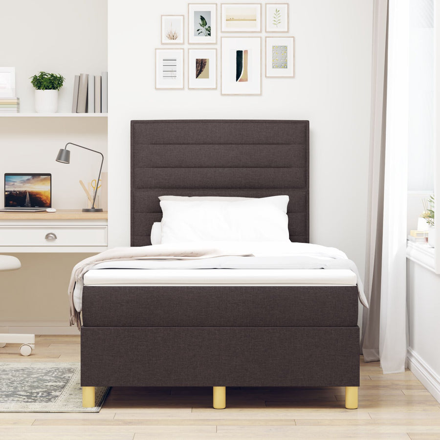 Boxspring Bed Met Matras Donkerbruin 120X200 Cm Stof Blauw