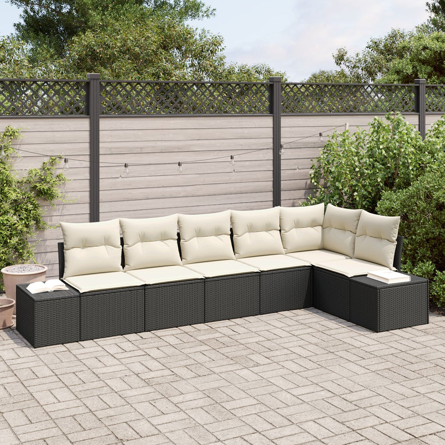 6-Delige Tuin Sofa Set Met Kussens Poly Rattan Zwart en wit zonder tafel