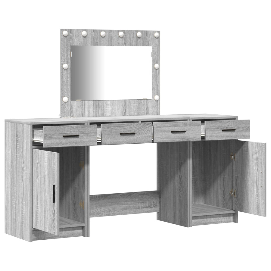 3-Delige Kaptafel Set Met Led Grijs Sonoma Bewerkt Hout