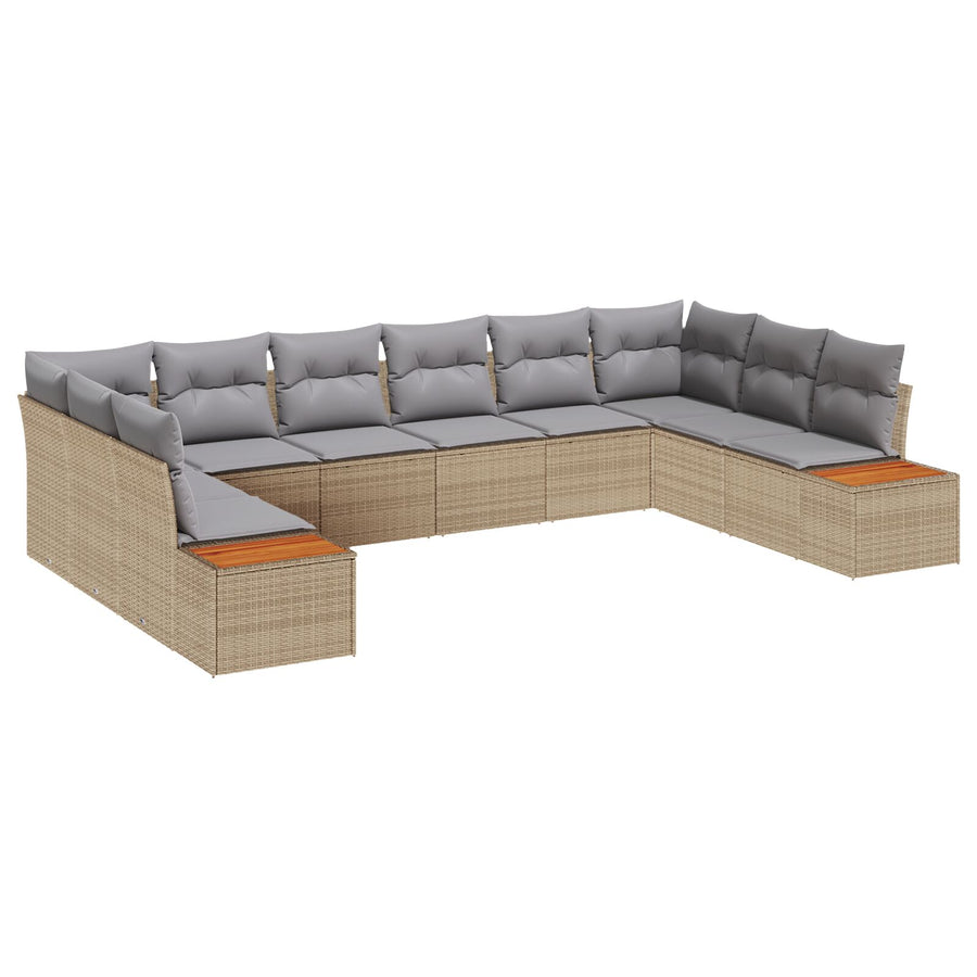 10-Delige Tuin Sofa Set Met Kussens Beige Poly Rattan Acacia