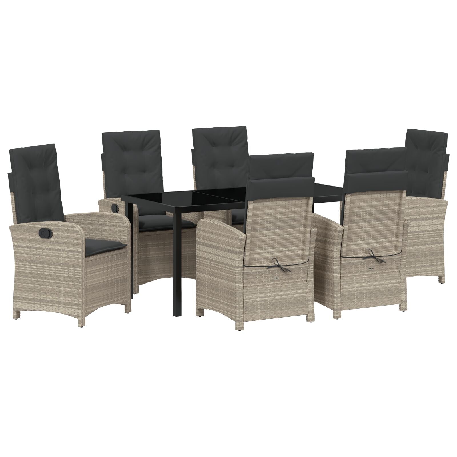 7 Delige Tuin Eettafel Set Met Kussens Lichtgrijs Poly Rattan