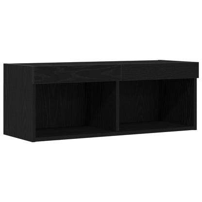 Tv Wandkasten Met Led Verlichting 2 Stuks Zwart eiken