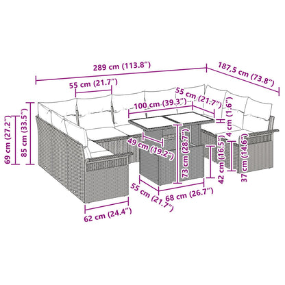 10-Delige Tuin Sofa Set Met Kussens Zwart Poly Rattan