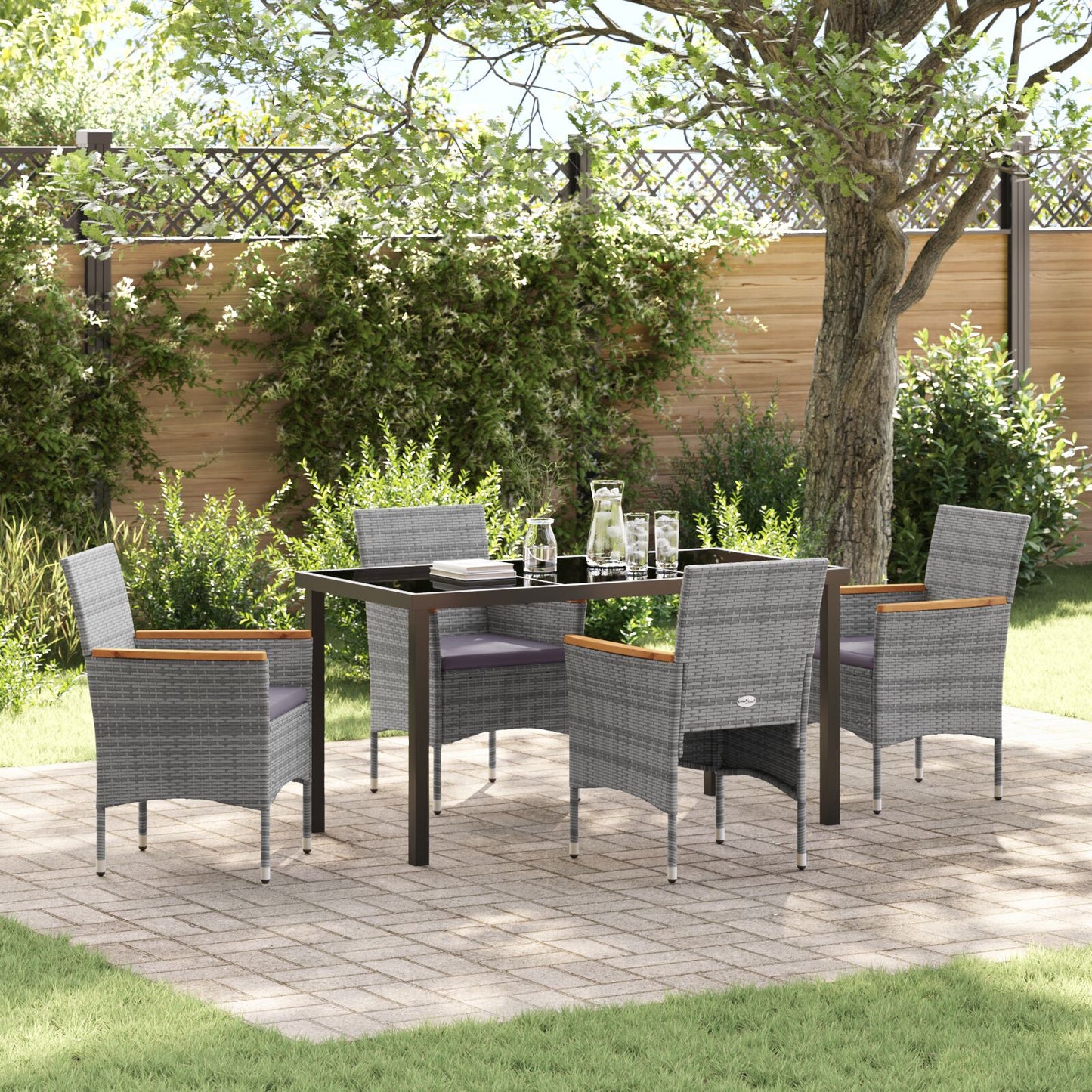 5-Delige Tuin Eetset - Grijs Poly Rattan