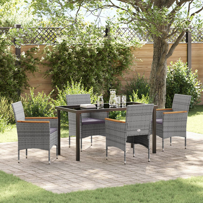 5-Delige Tuin Eetset - Grijs Poly Rattan