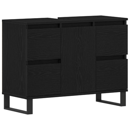 Badkamer Waskast Zwart Eiken 80X33X60 Cm Bewerkt Hout