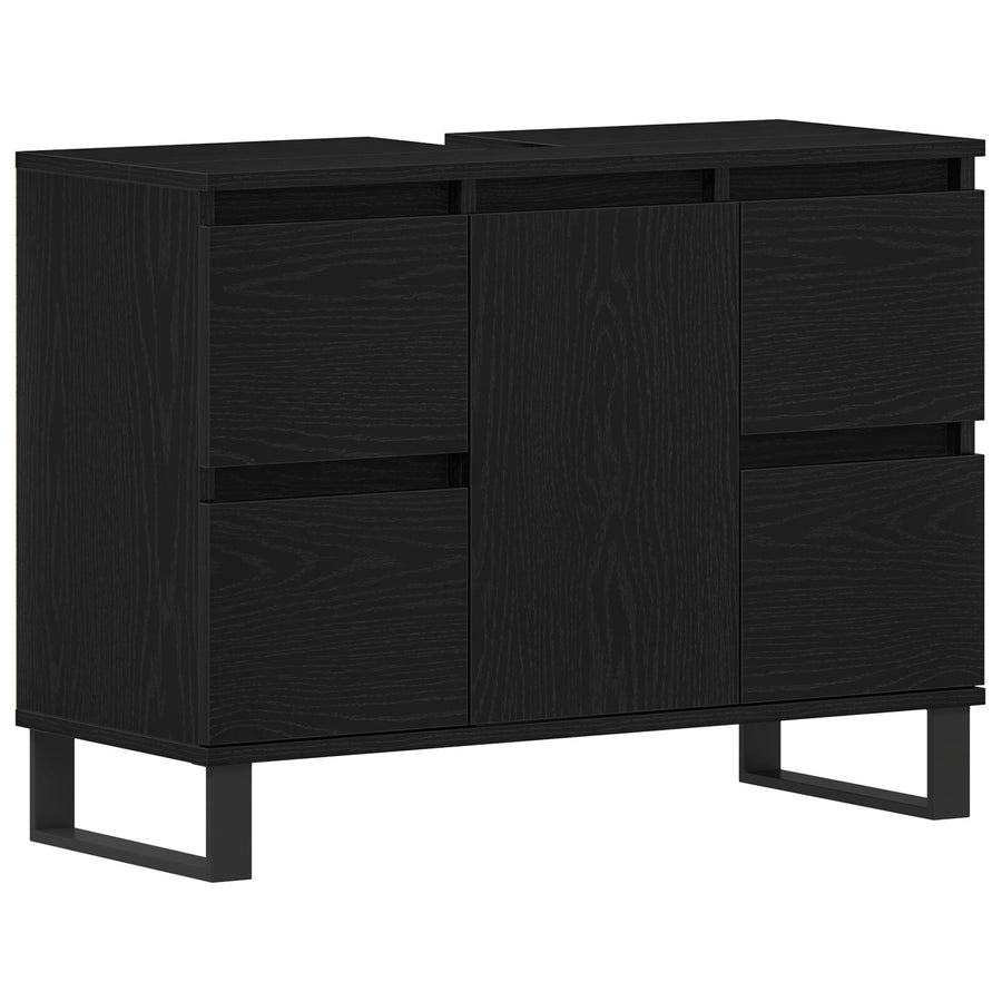 Badkamer Waskast Zwart Eiken 80X33X60 Cm Bewerkt Hout