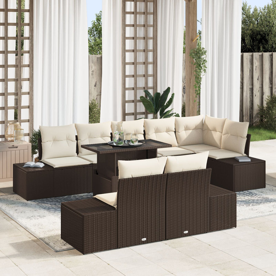 Tuinbank Set Set Van 9 Bruin Rattan Vierpersoons Buitenbank