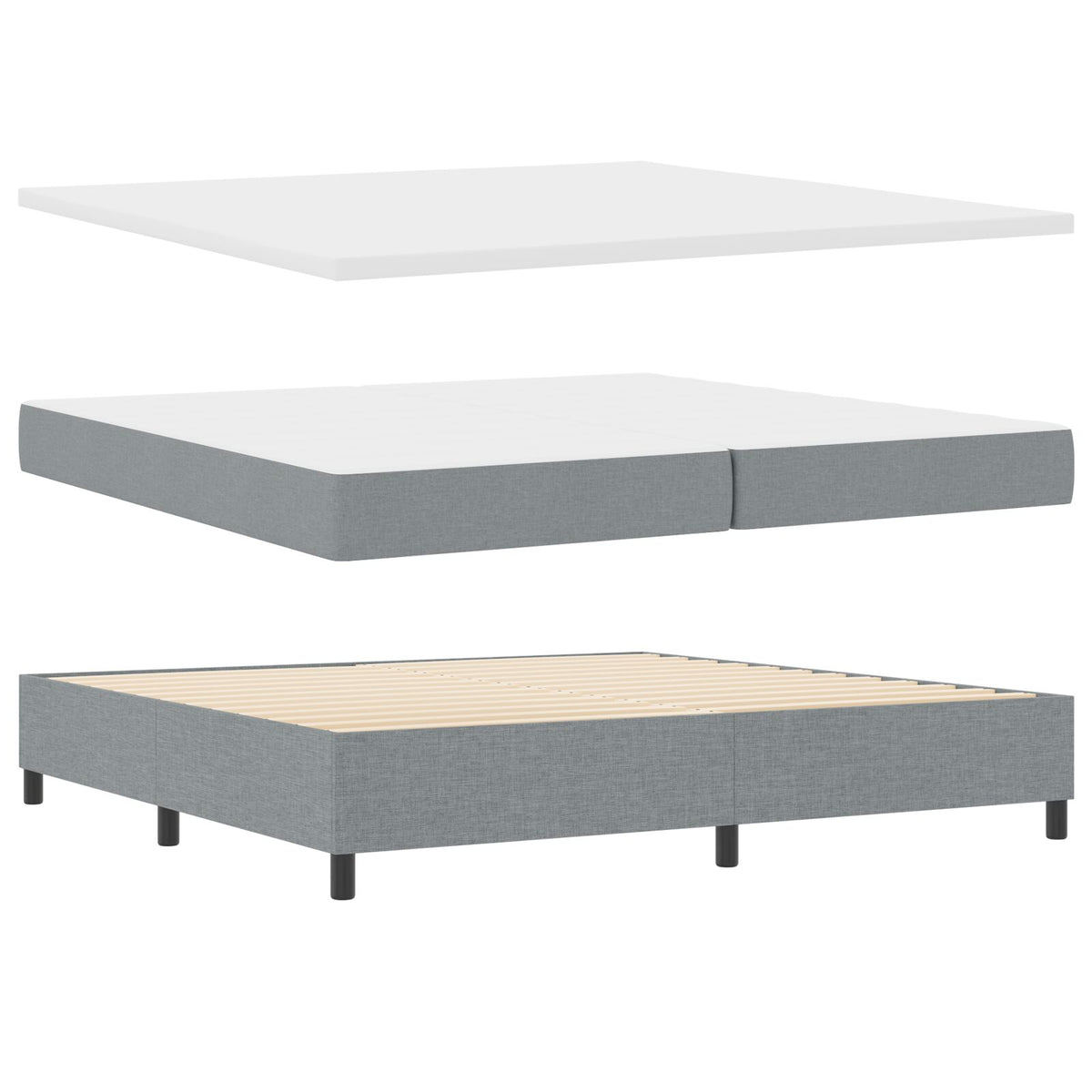 Boxspring Bed Met Matras & Bank Stof Lichtgrijs 200 x 200 cm Lijnen ontwerp